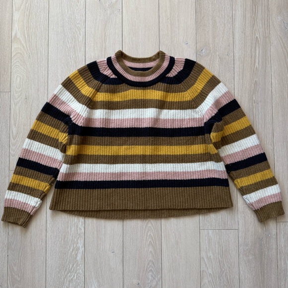 Madewell Striped Tilden Pullover Sweater Merino Wool Blend Size Small - Picture 2 of 13